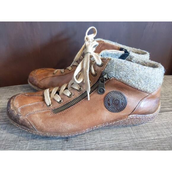 Remonte Bootie Womens 10.5 EU 42 Leather Brown wool Lined Zip Ankle Boots Grunge - Picture 1 of 11